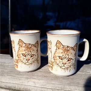 Dunoon Ceramics Made In Scotland Cat Set Of 2 Mugs 3.75” Ht. x 3” W Preowned
